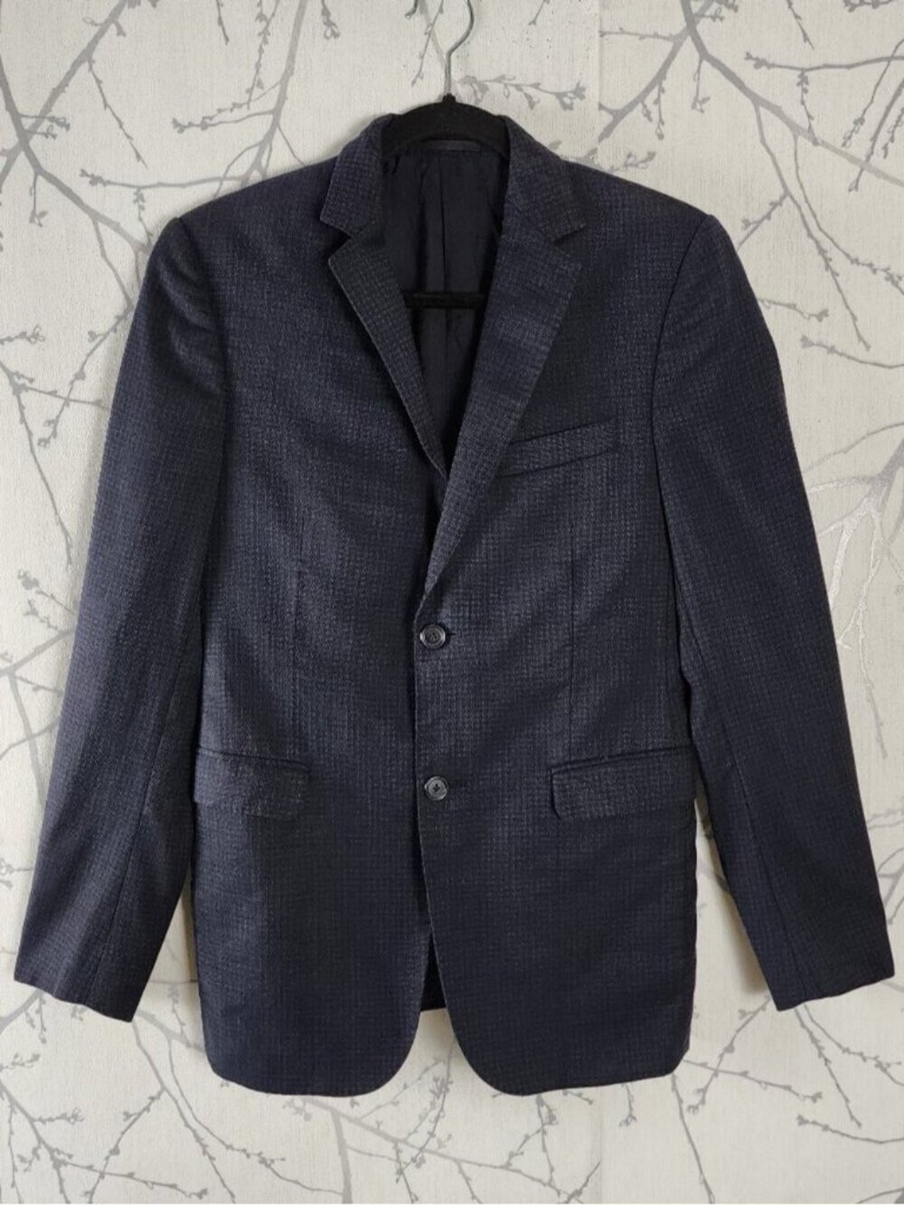 Z Zegna Navy Houndstooth Wool Drop 8 Slim Fit Sport Coat Blazer